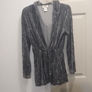 Talbots Gray Hooded Velvour Cardigan